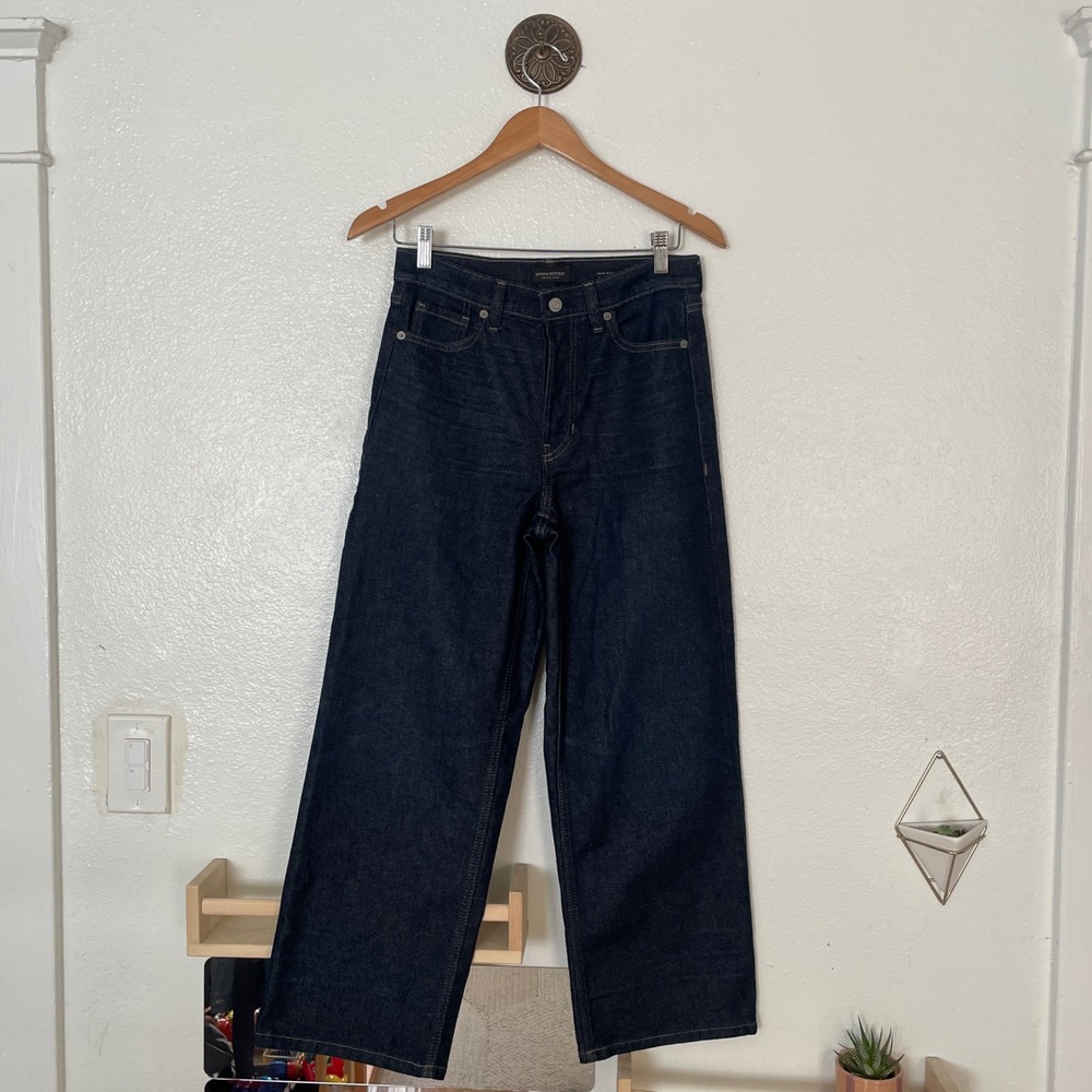 Banana Republic High-Rise Wide-Leg Crop Jeans Dark Wash Indigo Button Fly 26